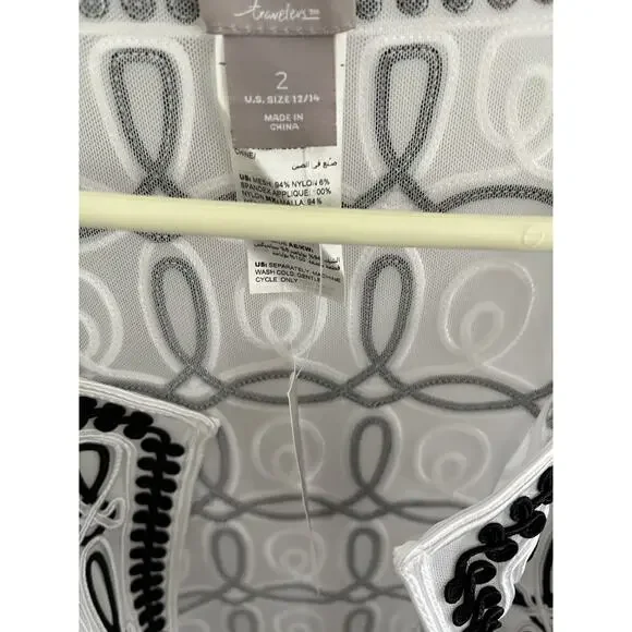 Chico's Traveler 2 (14-16) Jacket Black White Jacket Sheer Mesh Packaable NEW! - Picture 9 of 10